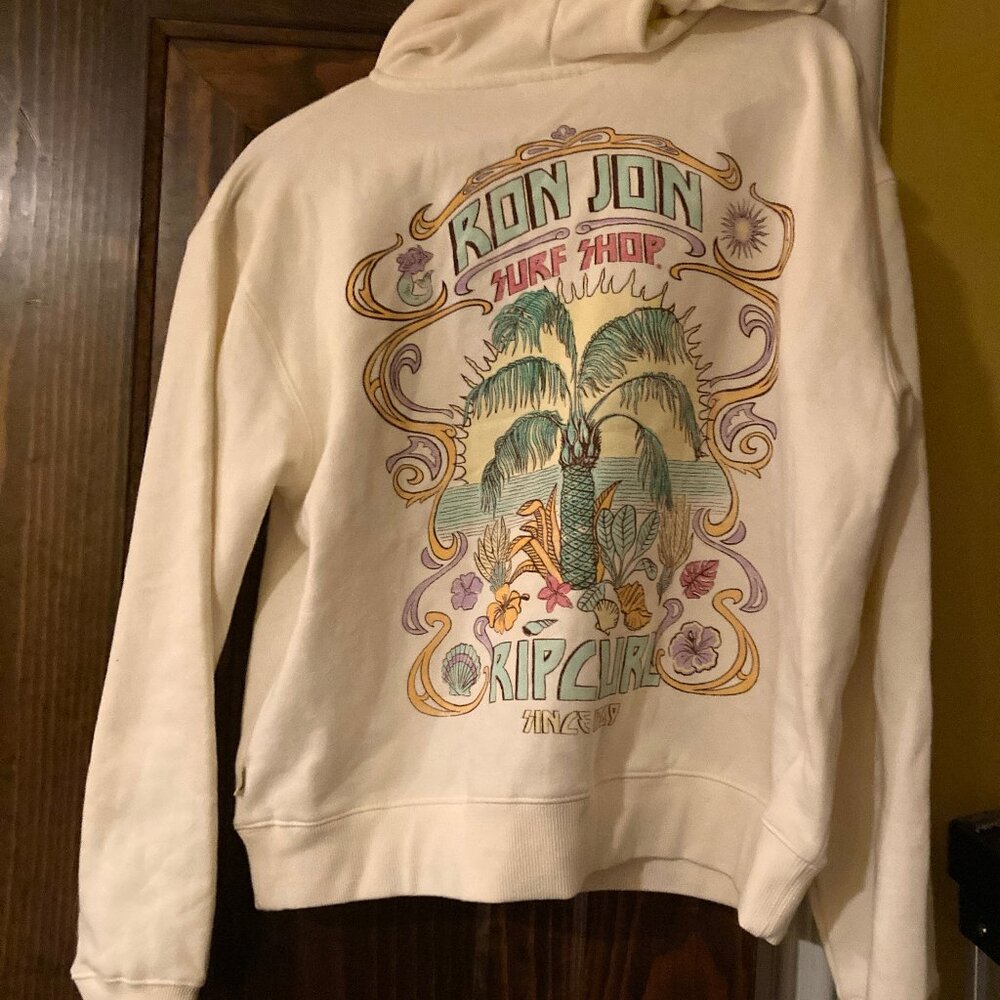 NWT Ron Jon Surf Shop Rip Curl Ivory Hoodie Size Small - Picture 3 of 8